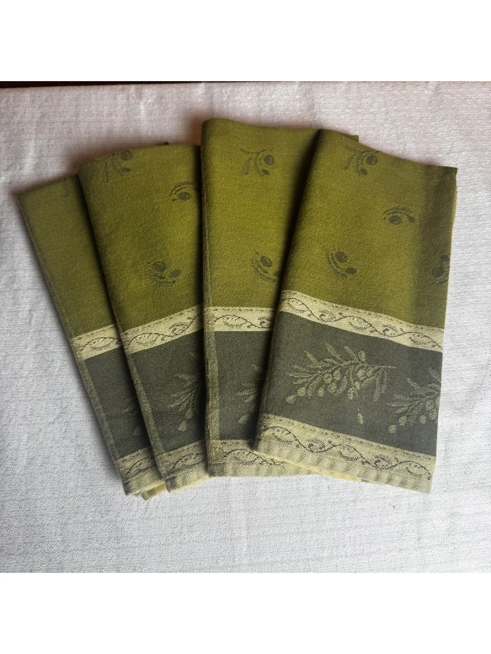 Vintage Tessitura Pardi Set of 4 Olive Green Cotton Napkins 20 Inch Table Linens